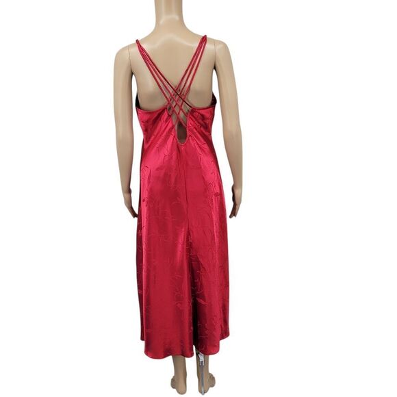 Inner Most Vintage Satin Jacquard Red Midi Slip Dress Nightgown - Picture 2 of 12